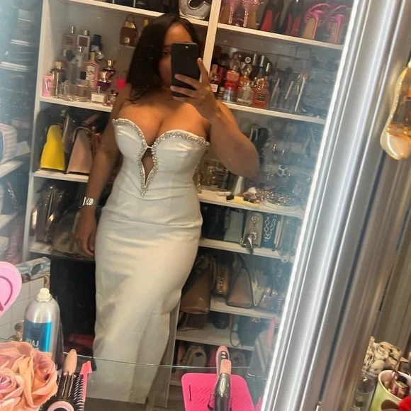 Bardot Eleni Diamanté Strapless Sweetheart side slit midi Dress - Picture 4 of 10